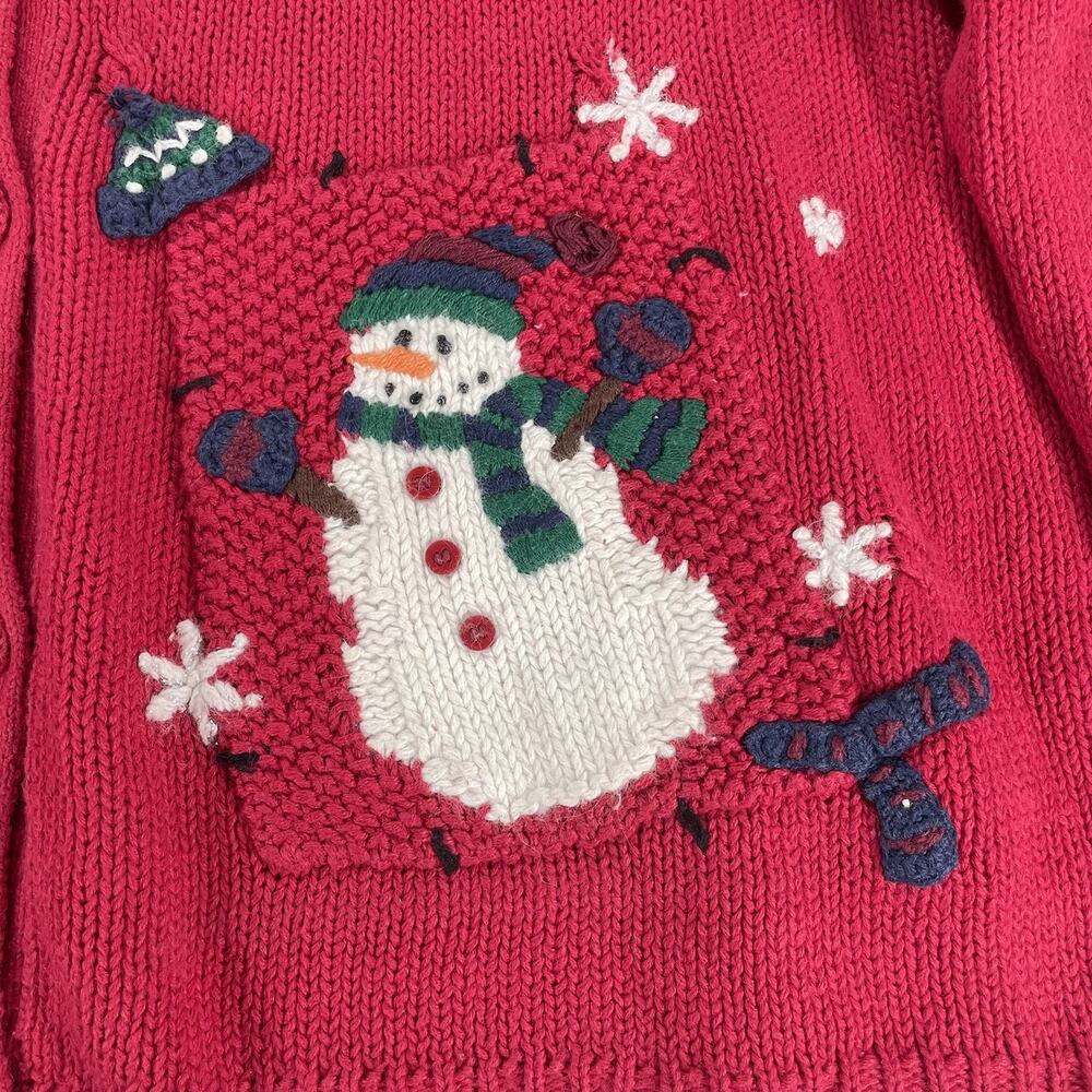 VTG Croft & Barrow Red Snowman Christmas Cardigan Sweater Sz XL Embroidered Fun - Picture 4 of 11